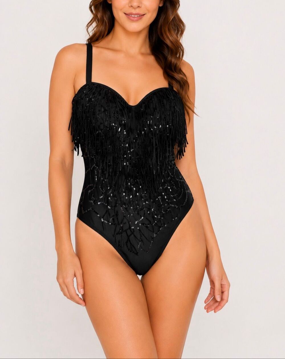 NWT COOGI Black Sequin Fringe One Piece Swimsuit Plus Size 2X